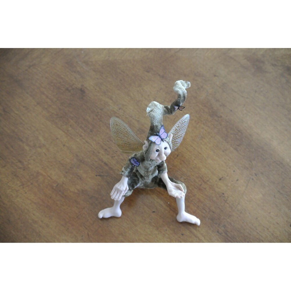 Fairy Figurine Pixie Wood Sprite Butterfly Male Polymer Shelf Sitting Handmade - Picture 7 of 10